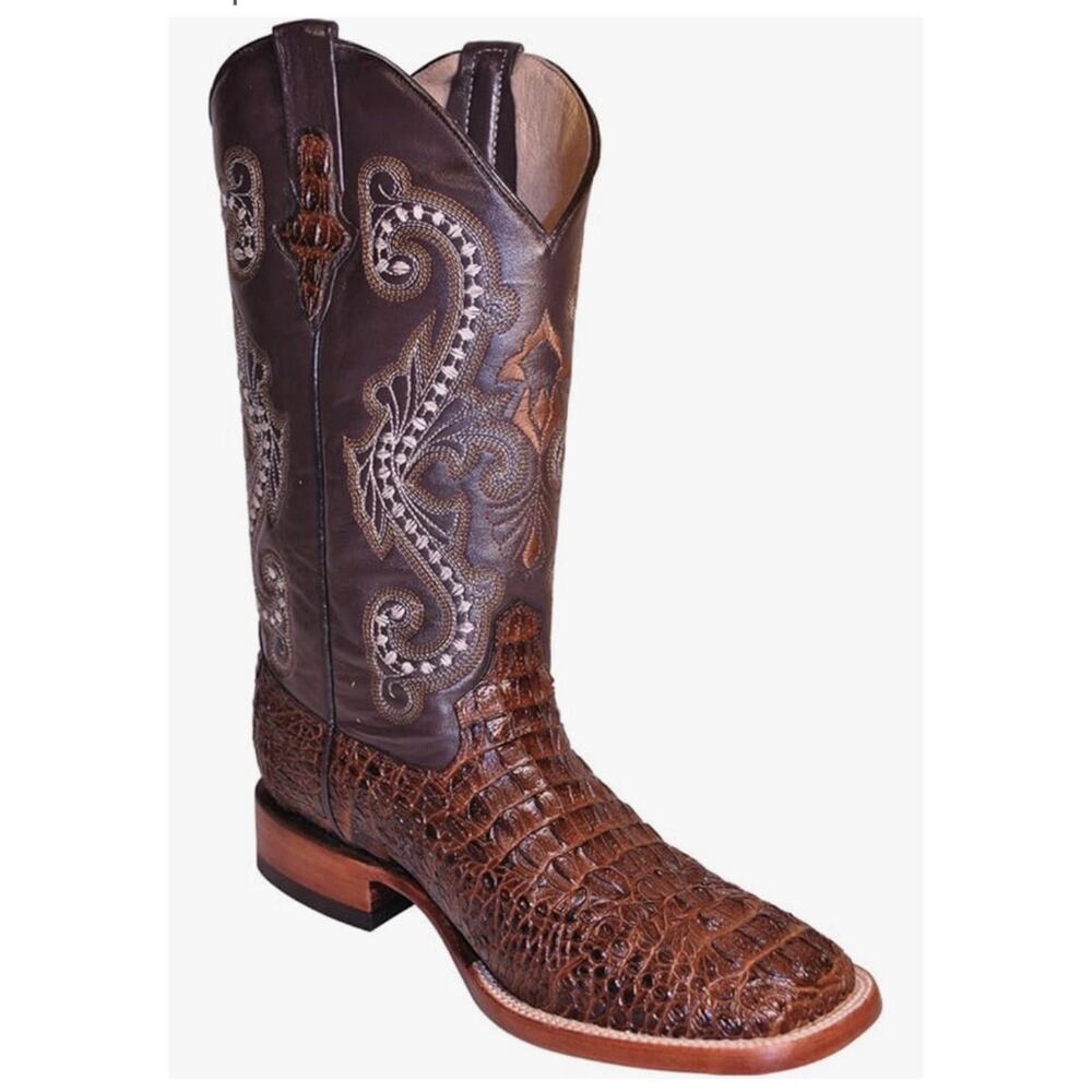 Ferrini Stampede Croc Print Square Toe Cowboy Mens Leather Boots 40393-23 Size 9